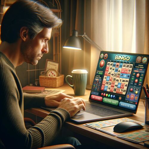 man speelt online bingo op zijn laptop